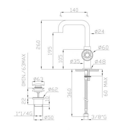 EFFEPI - MONOCOMANDO LAVABO CON SCARICO CLICK-CLAK - OT58